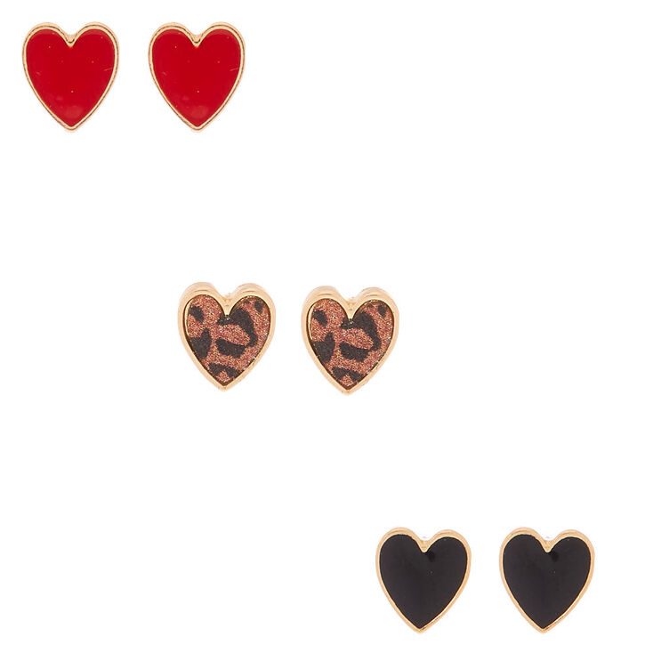 Claire's Lot de 3 clous d'oreille cœur bouton couleur doré