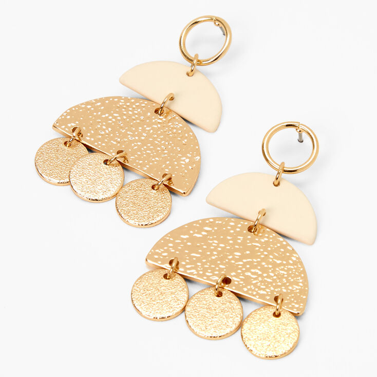 Gold 2&quot; Hammered Geometric Drop Earrings - Cream,