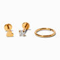 Anneaux pour piercing de cartilage 1,0&nbsp;mm c&oelig;ur en zircon cubique et titane couleur dor&eacute;e - Lot de 3,