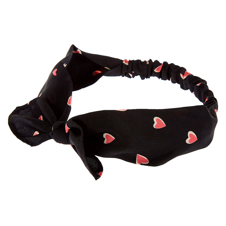 Claire's Bandeau à nœud noué motif cœurs - Noir