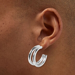 Silver-tone Double Tube 30MM Hoop Earrings,