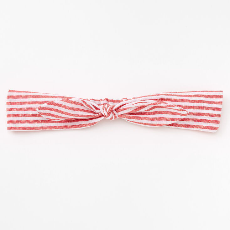 Red Striped Knotted Bow Headwrap,