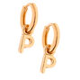 Gold 10MM Initial Huggie Hoop Earrings - P,