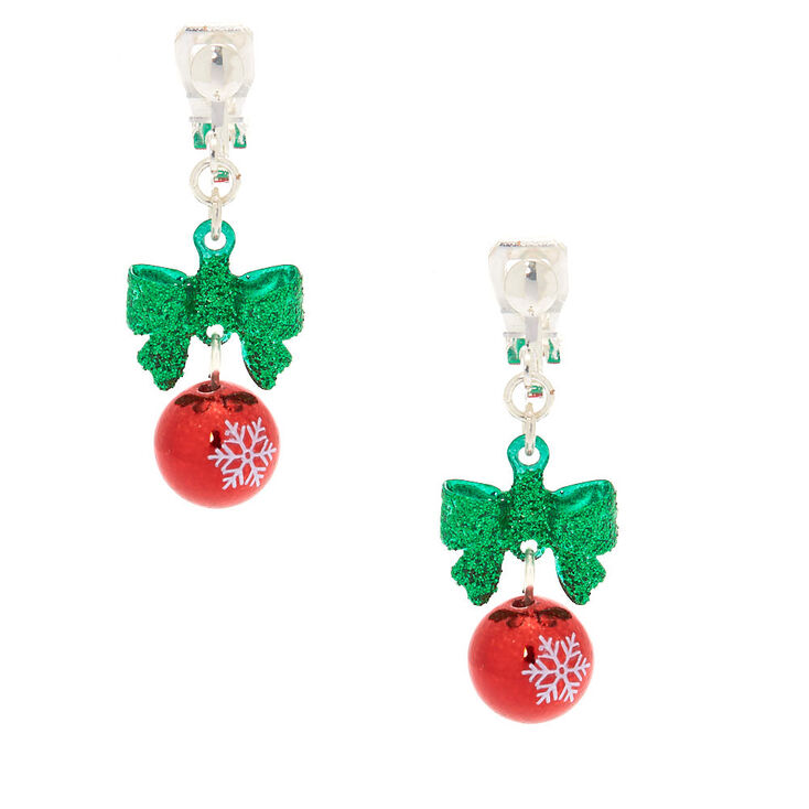 1&quot; Holiday Bells Clip On Drop Earrings,