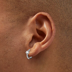 C LUXE by Claire&#39;s Sterling Silver Crystal Bubble Clicker Hoop Earrings,