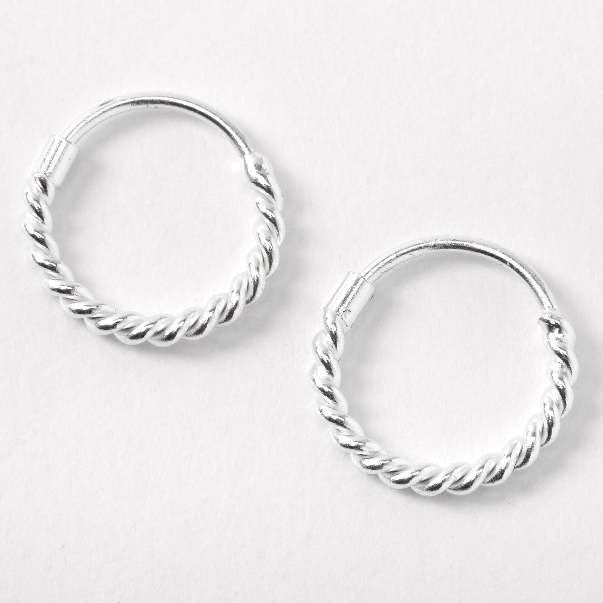 View Claires 12MM Rope Hoop Earrings Silver information