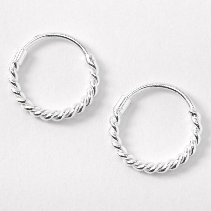 Sterling Silver 12MM Rope Hoop Earrings,