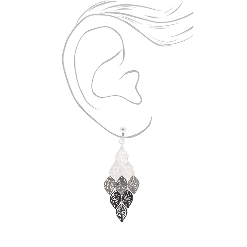 Silver Leaf Clip On Drop Earrings,