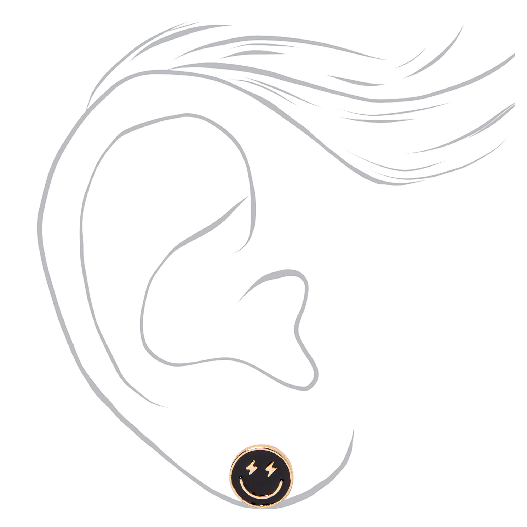 Black Happy Face Stud Earrings