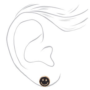 Black Happy Face Stud Earrings,