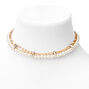 Gold Pearls and Spikes Three-Row Choker Necklace,