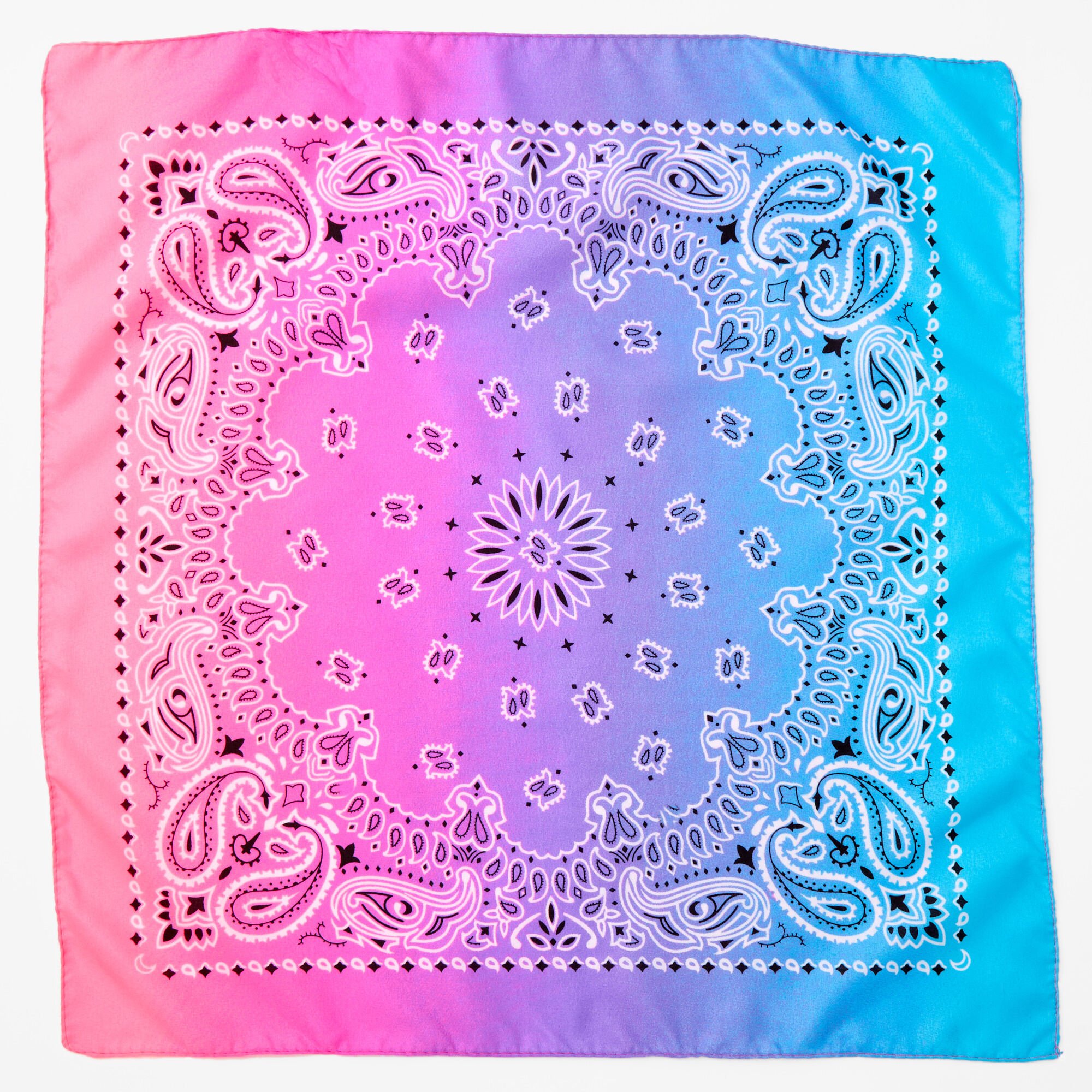 Blue & Pink Cool Ombré Paisley Bandana Headwrap,