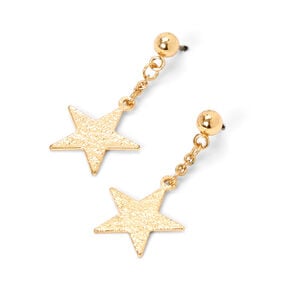 Gold Sandblasted Star 1&quot; Drop Earrings,