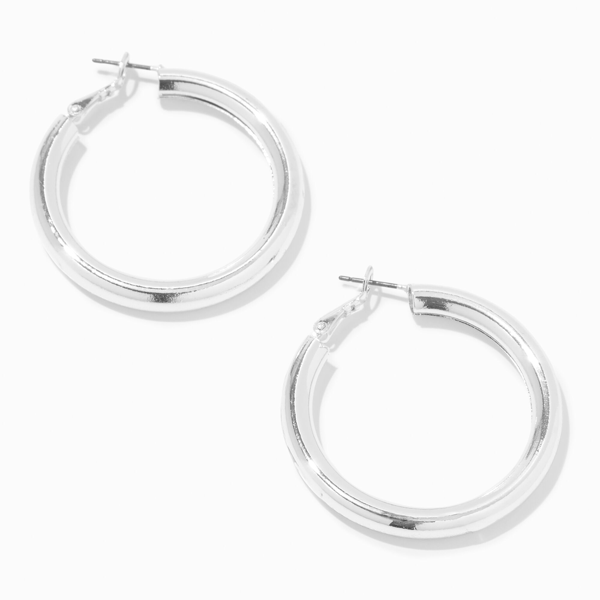 View Claires Tone Tube 40MM Hoop Earrings Silver information