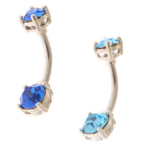 Silver-tone Stainless Steel Cubic Zirconia Ocean 14G Belly Bars - 2 Pack,