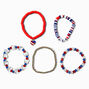 Patriotic Red, White, &amp; Blue Beaded Bracelets - 5 Pack,