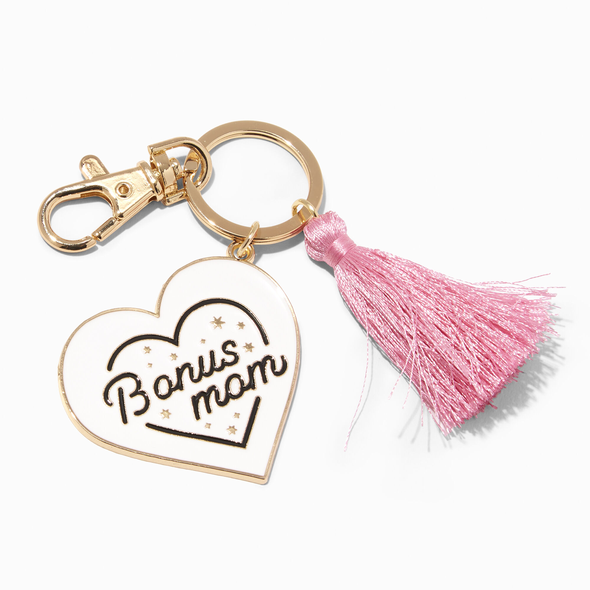 "Bonus Mom" Pink Tassel Heart Keychain,