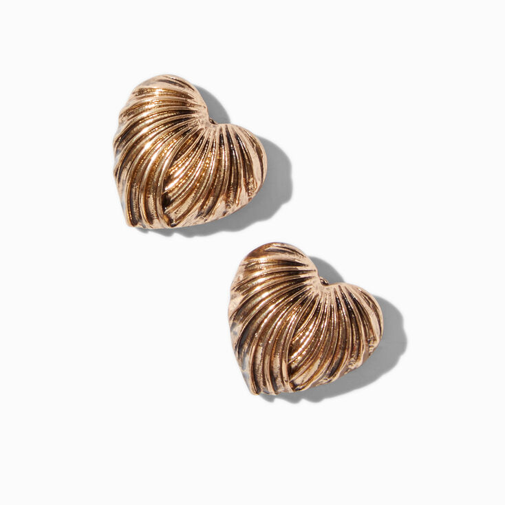 Gold-tone 3D Heart Stud Earrings,