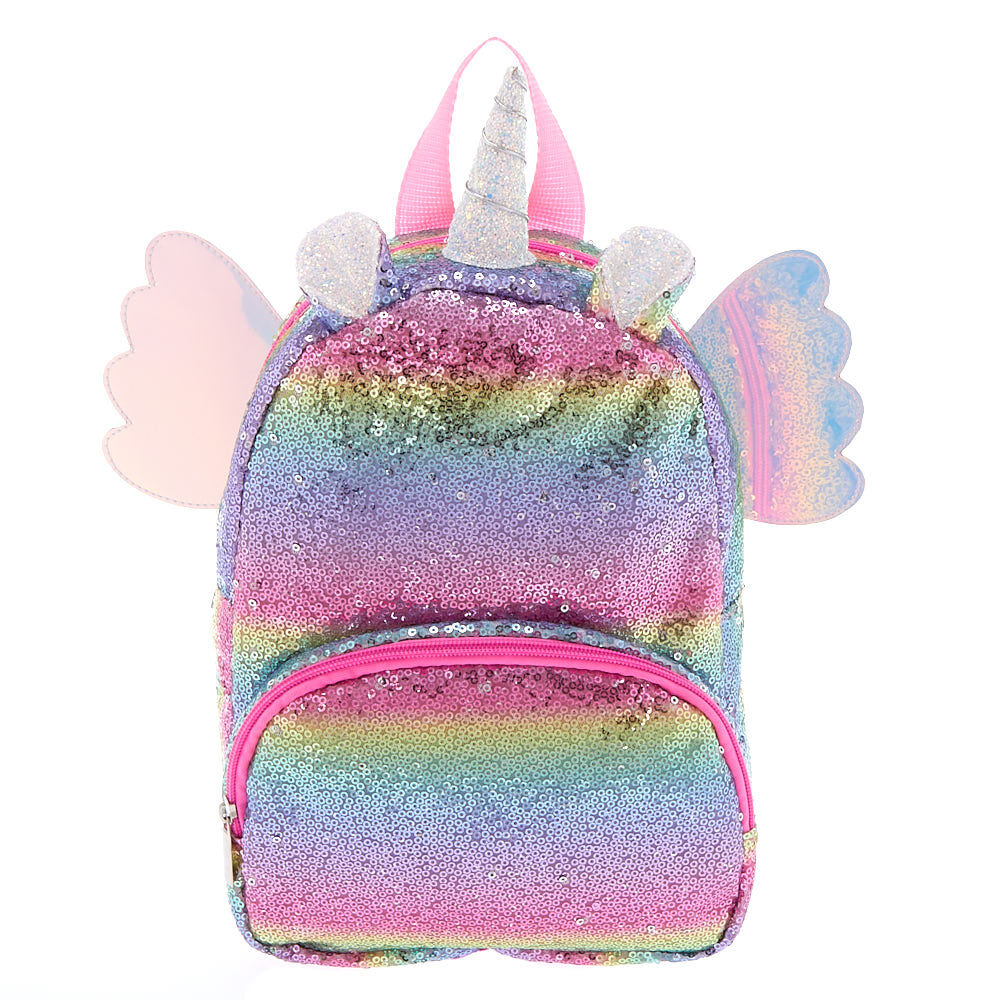 Claire s Club Rainbow Flying Unicorn Sequins Medium Backpack