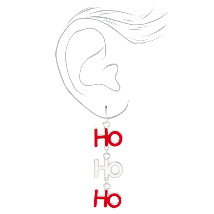 Christmas Silver 1&quot; HoHoHo Drop Earrings,