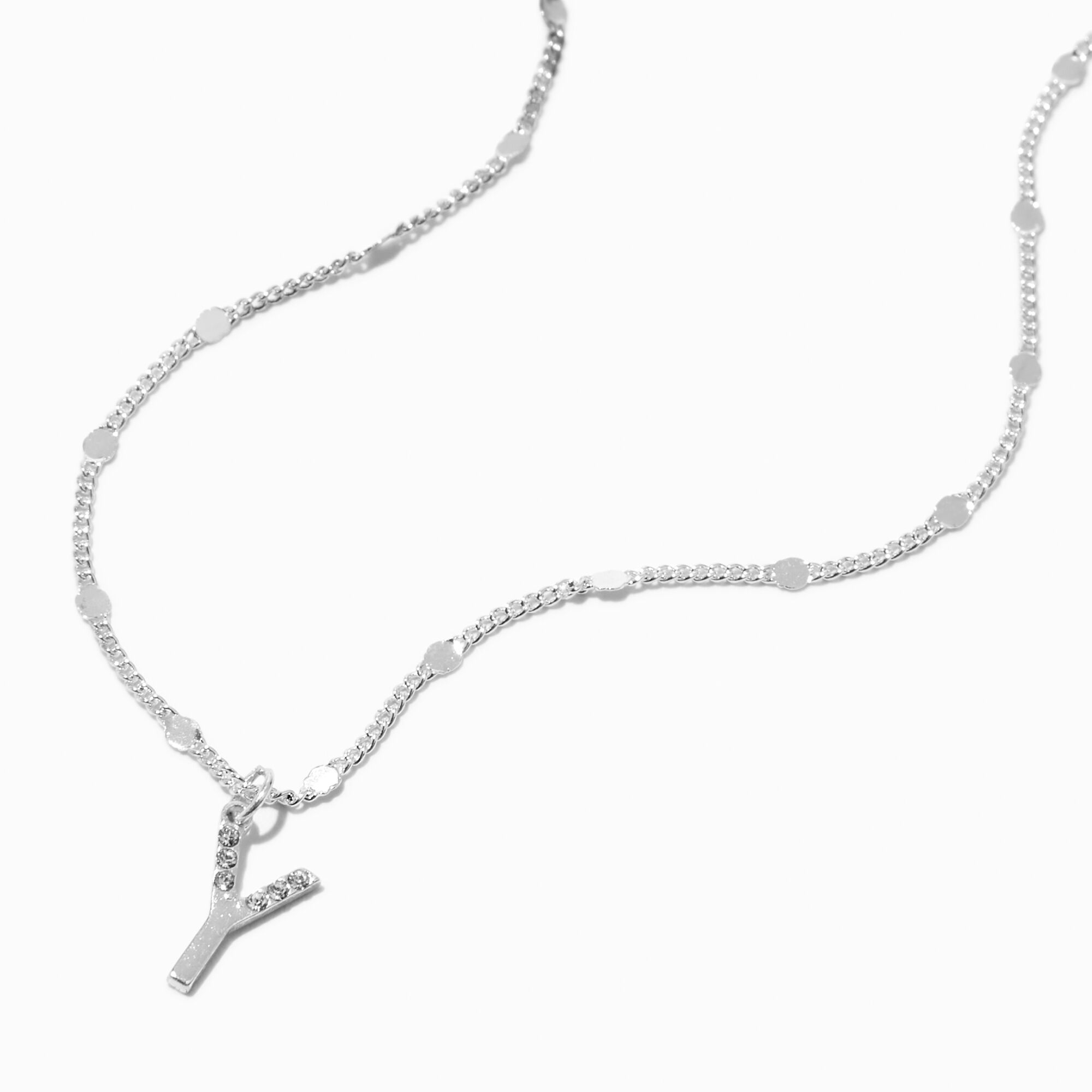 View Claires Half Stone Initial Pendant Necklace Y Silver information