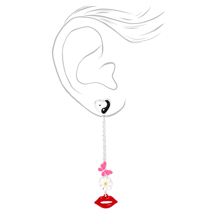 Silver Yin Yang Dangly Drop Earrings,
