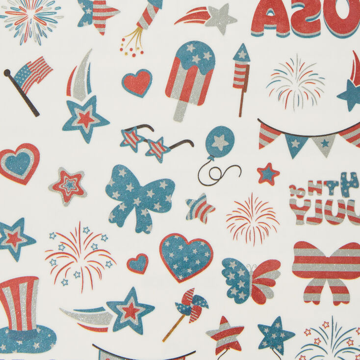 Stars &amp; Stripes Mini Metallic Temporary Tattoo Pack - 35 Pack,