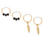 Gold Tassel Leaf Mixed Earrings - Black, 6 Pack,