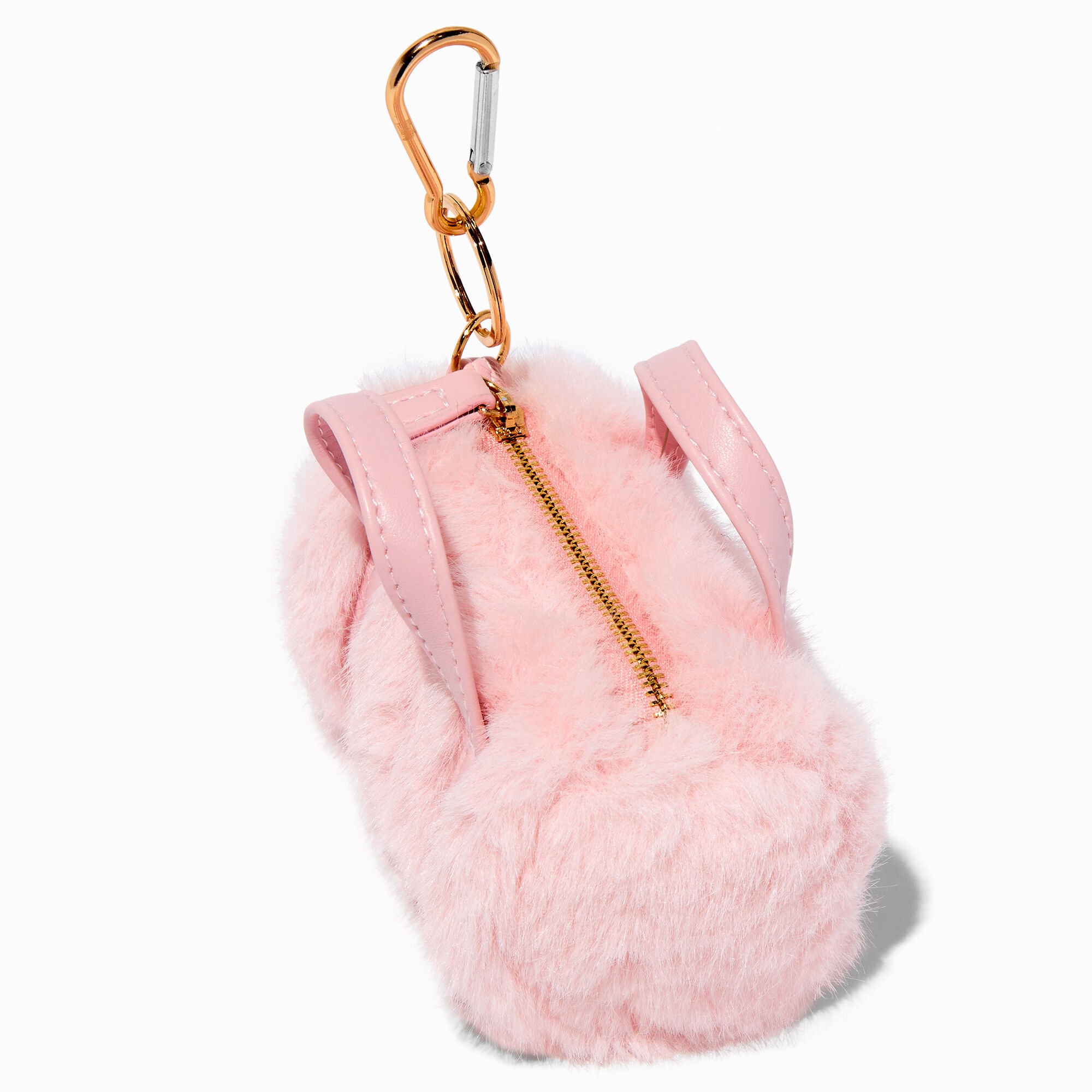 Pink Furry Mini Duffel Bag Keyring Claire s