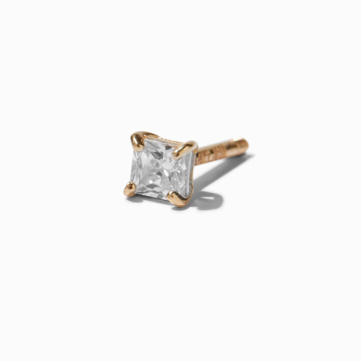 14k Yellow Gold Cubic Zirconia Solitaire 18G Nose Stud,