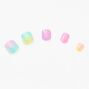 Faux ongles vegan autocollants carr&eacute;s arc-en-ciel d&eacute;grad&eacute; &agrave; paillettes - Lot de 24,