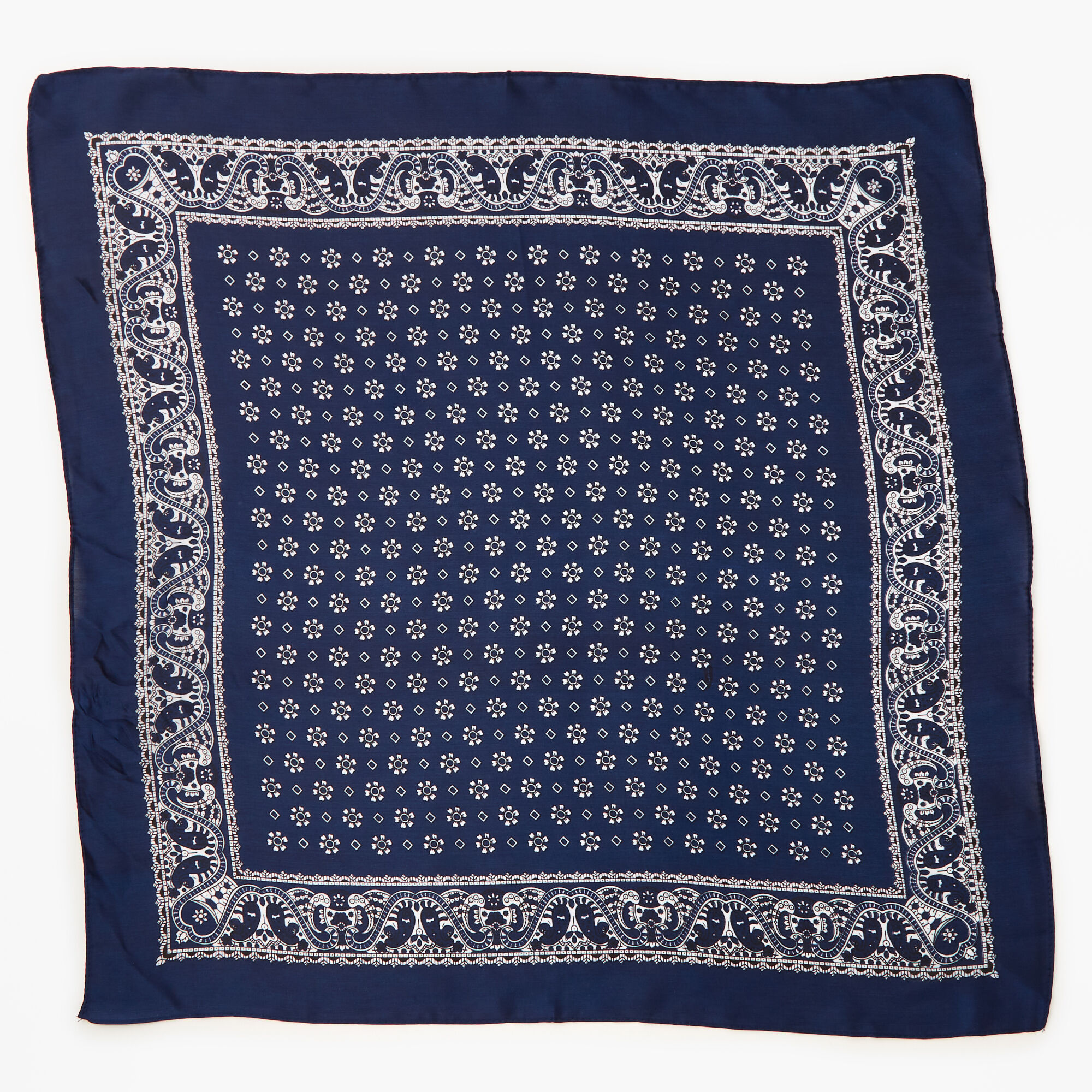 Floral Paisley Silky Bandana Headwrap - Navy,