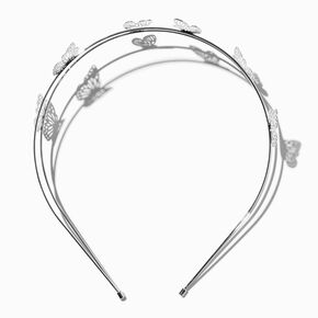 Silver Butterfly Double Row Metal Headband,