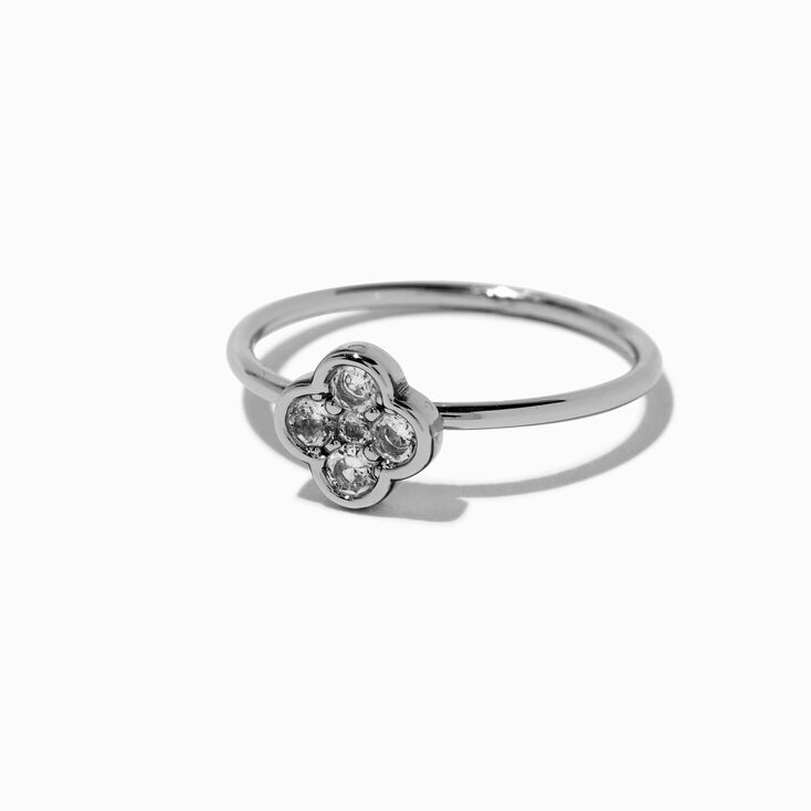 Silver-tone Cubic Zirconia Clover Ring,