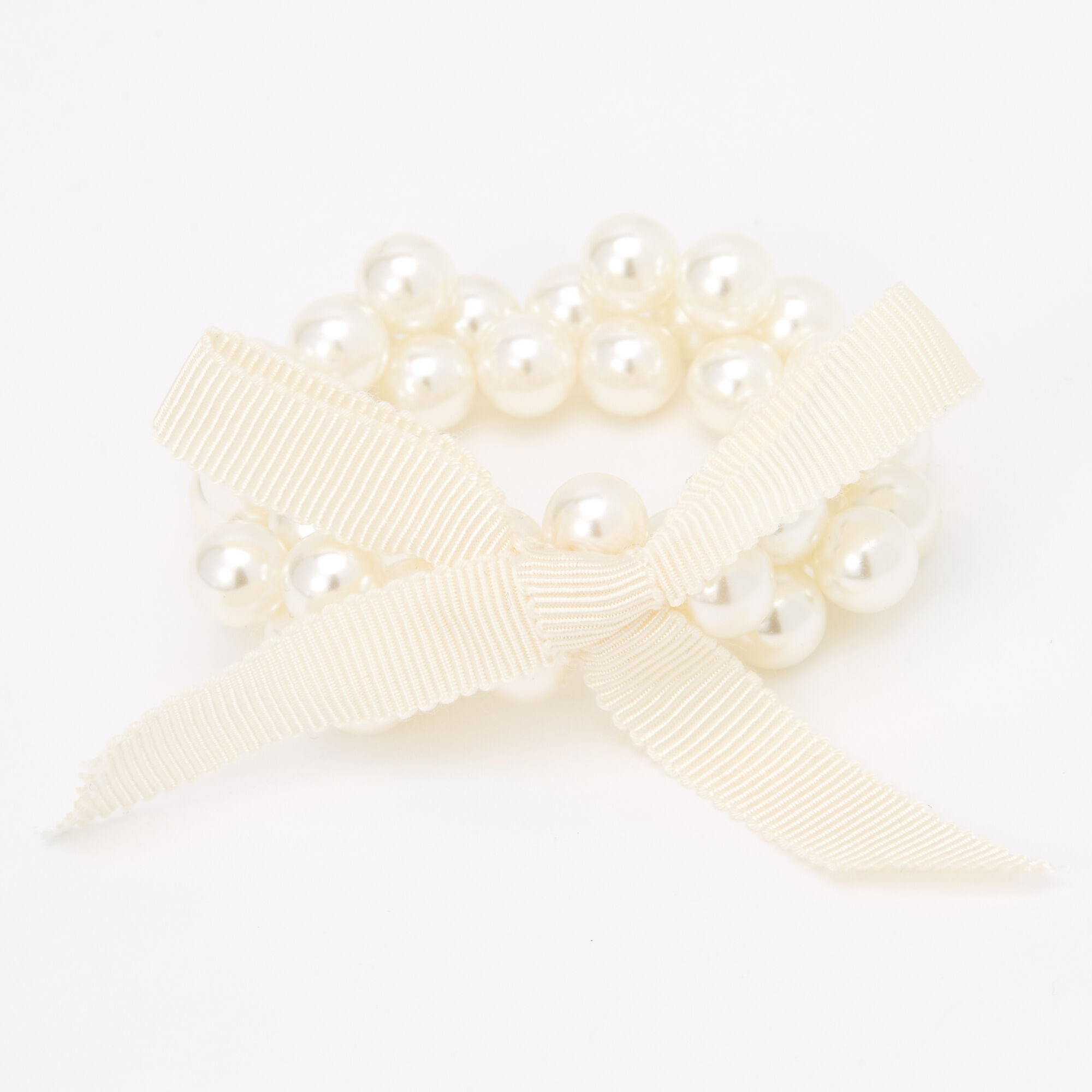 Claire's Club Ribbon Pearl Stretch Bracelet - Ivory,