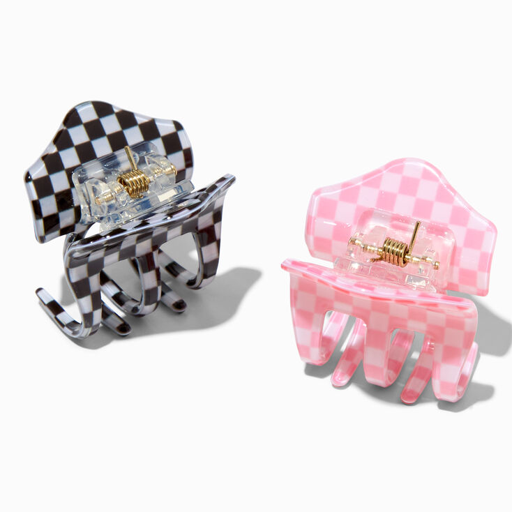 Pink &amp; Black Checkerboard Small Hair Claws &#40;2 Pack&#41;,