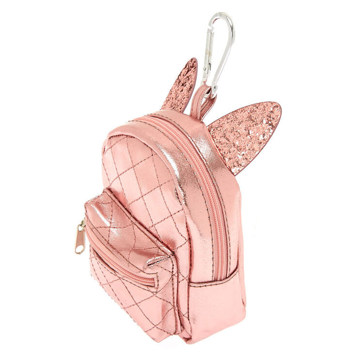 Porte-cl&eacute;s mini sac &agrave; dos &agrave; oreilles de chat m&eacute;tallis&eacute;es - Rose,