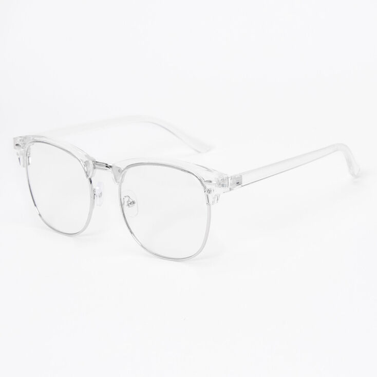 Silver Retro Browline Clear Lens Frames - Clear,