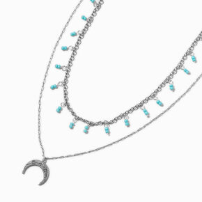 Silver-tone Turquoise Moon Multi-Strand Necklace ,