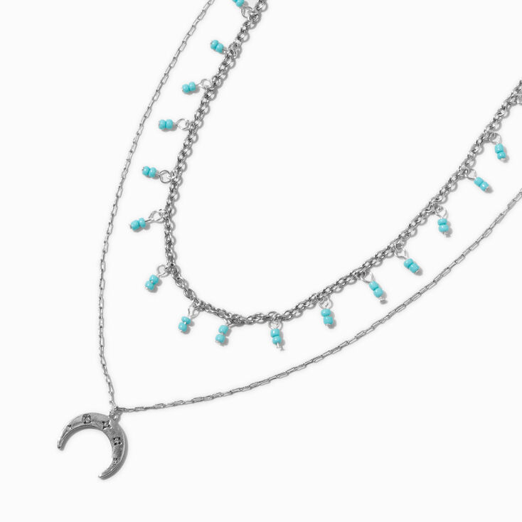 Silver-tone Turquoise Moon Multi-Strand Necklace ,