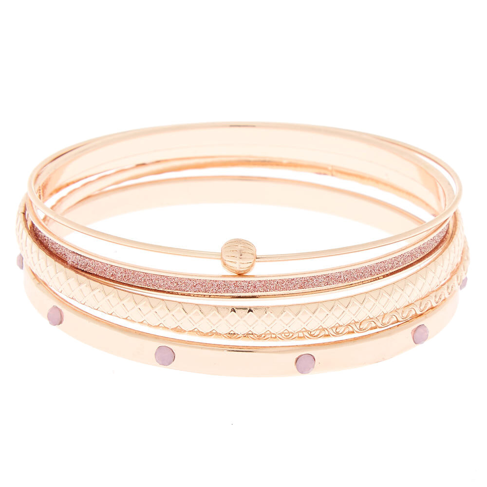 Rose Gold Assorted Glitter Bangle Bracelets 4 Pack