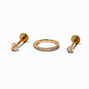 Gold-tone Stainless Steel Cubic Zirconia 18G Stud &amp; Hoop Threadless Cartilage Earrings - 3 Pack,