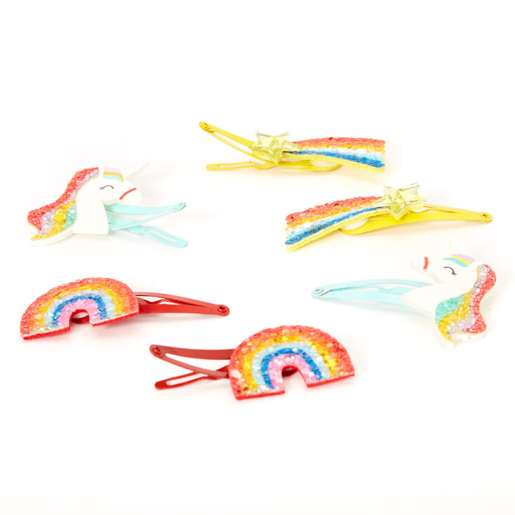 Claire&#39;s Club Rainbow Glitter Magical Snap Hair Clips - 6 Pack,