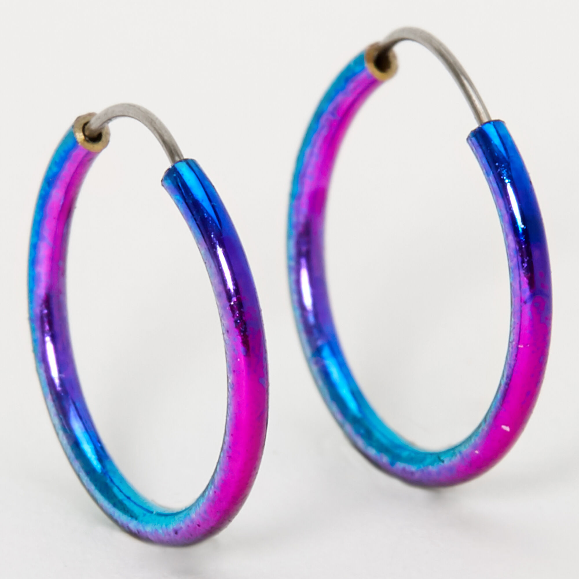 Silver 12MM Anodised Rainbow Hoop Earrings