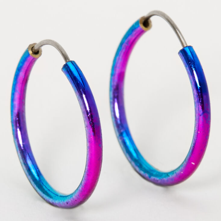 Silver 12MM Anodised Rainbow Hoop Earrings,