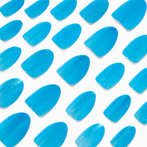 Blue Glitter Gel Almond Vegan Faux Nail Set - 24 Pack,