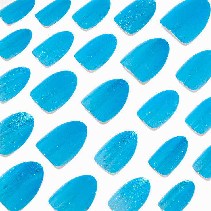 Blue Glitter Gel Almond Vegan Faux Nail Set - 24 Pack,