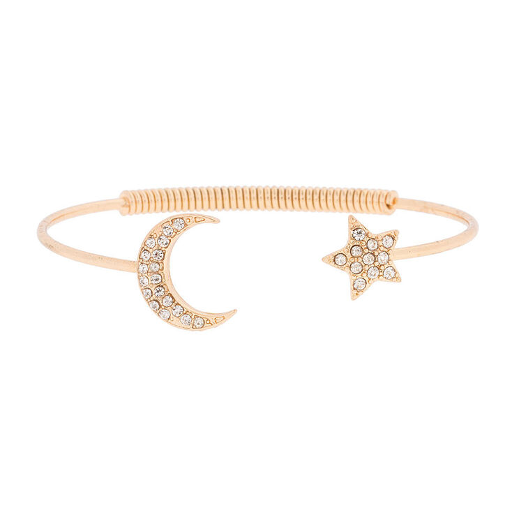 Gold Crystal Moon And Star Open Cuff Bracelet Claire S Us Gold Crystal Moon And Star Open Cuff Bracelet