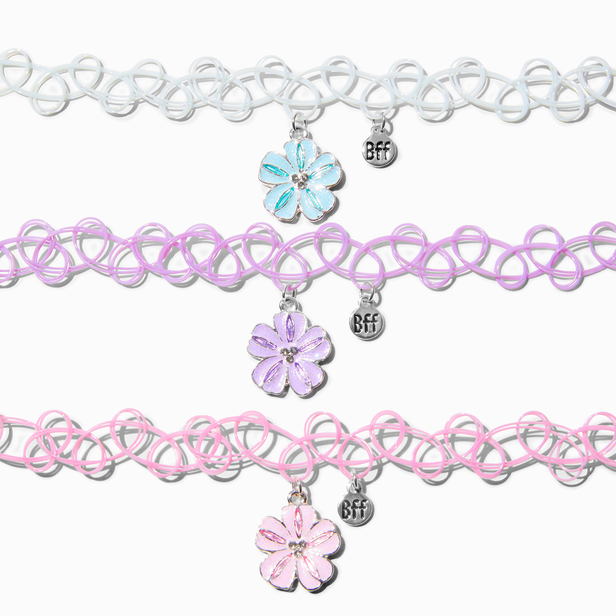 Best Friends Tropical Flowers Tattoo Choker Necklaces 3 Pack