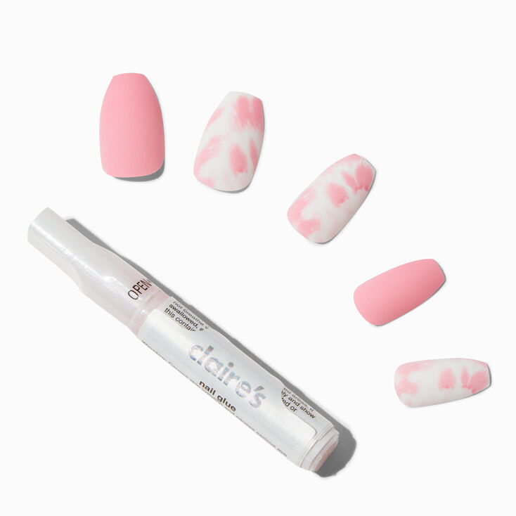 Blush Tie Dye Coffin Vegan Faux Nail Set - 24 Pack,